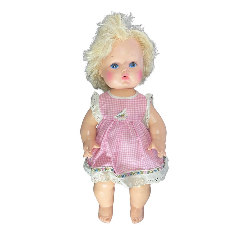 Vintage 1971 EEGEE Softina Vinyl Baby Doll Drink and Wet Original Dress Clean